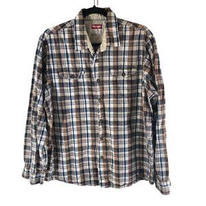 Wrangler Mens L Premium Quality Cotton Plaid Button Up Shirt Long Sleeve Brown
